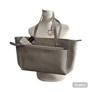 NWT Bebe Tanya Gray Tote with Logo Pouch Bag